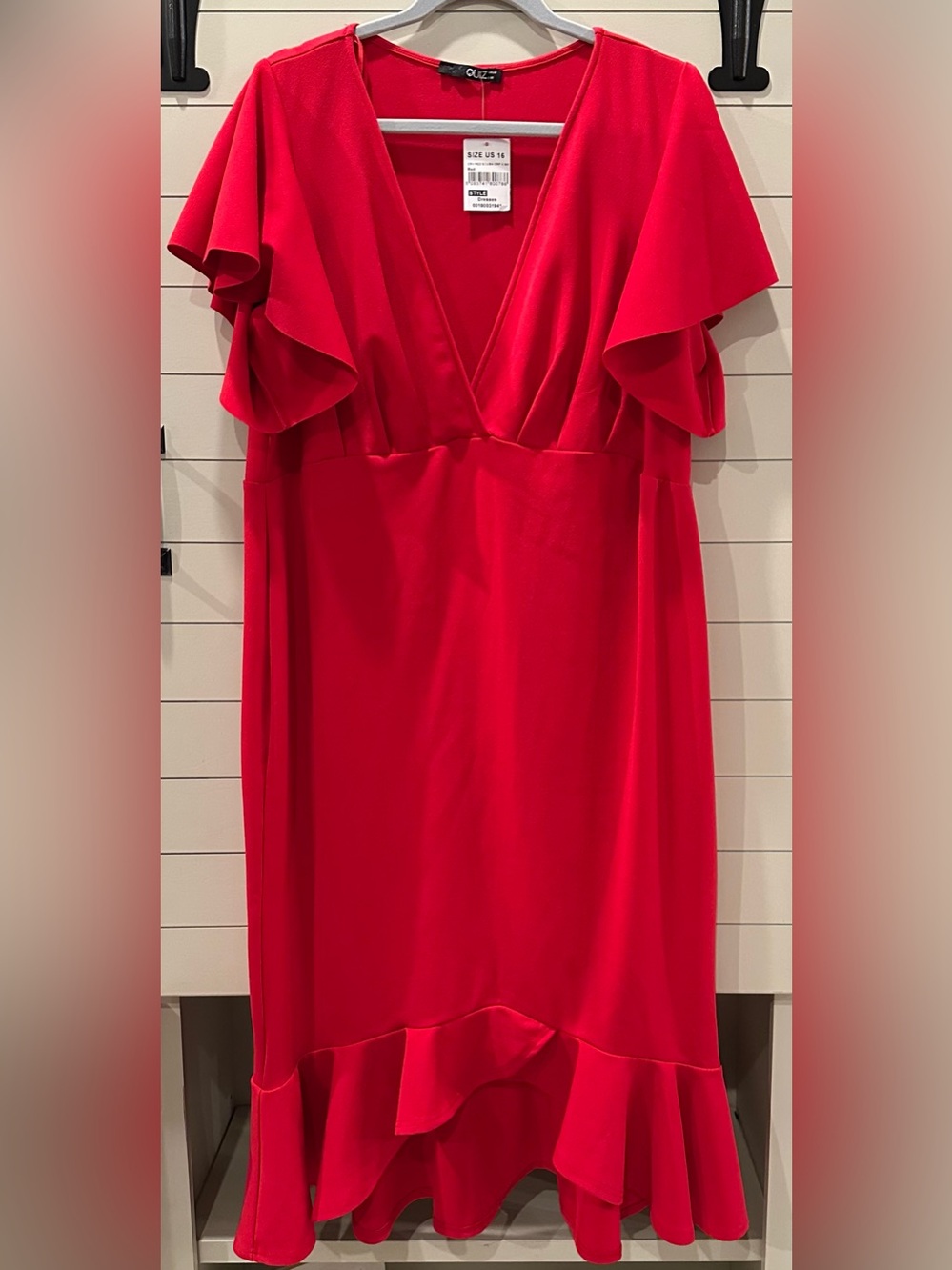 NWT Quiz Red Flutter Sleeve V-Neck Dress Size 16